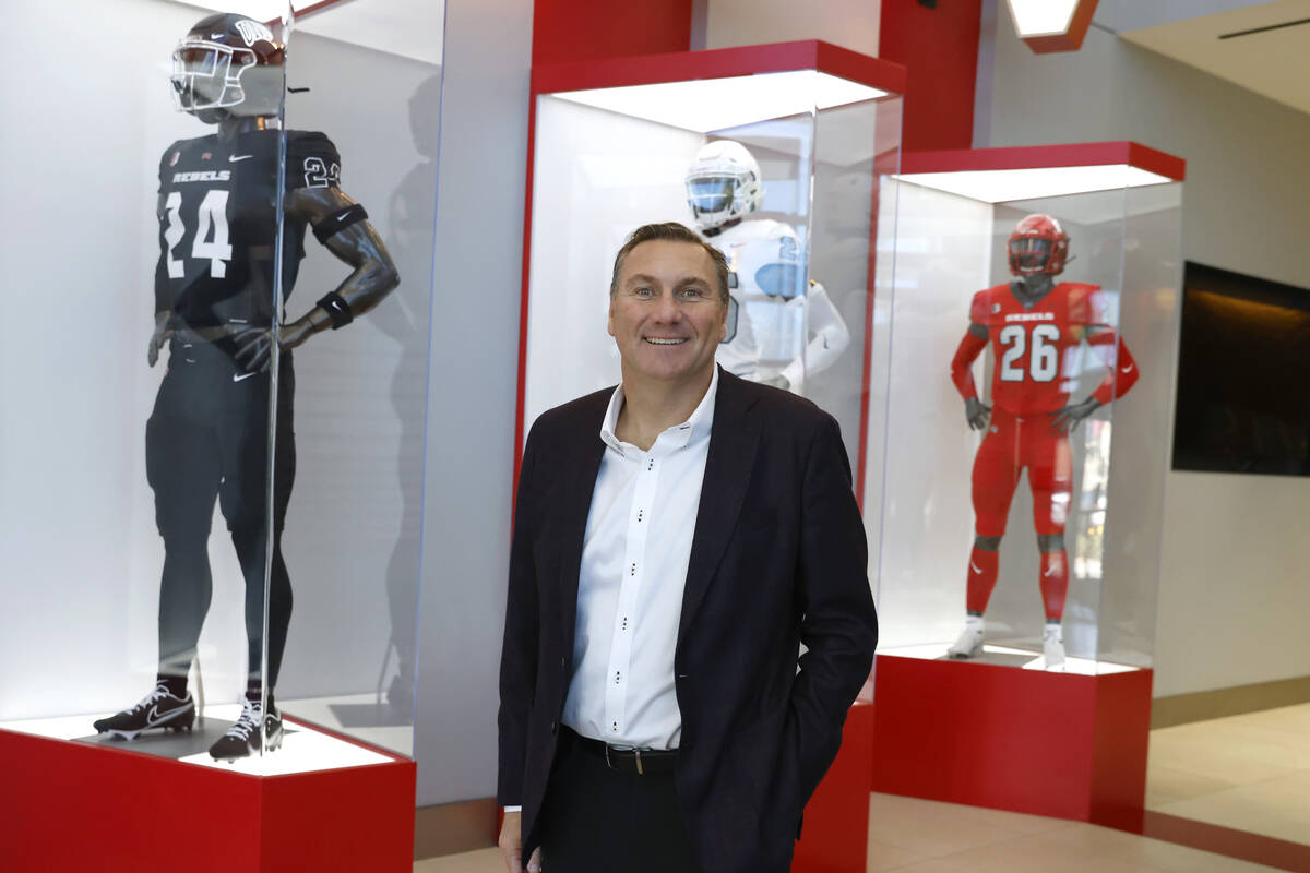 UNLV football head coach Dan Mullen poses for a photo after speaking at a press conference at F ...