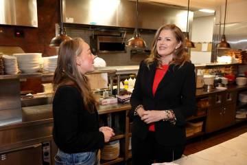 Elizabeth Blau, owner of Honey Salt, talks to General Manager Sarah Hafner at her restaurant in ...