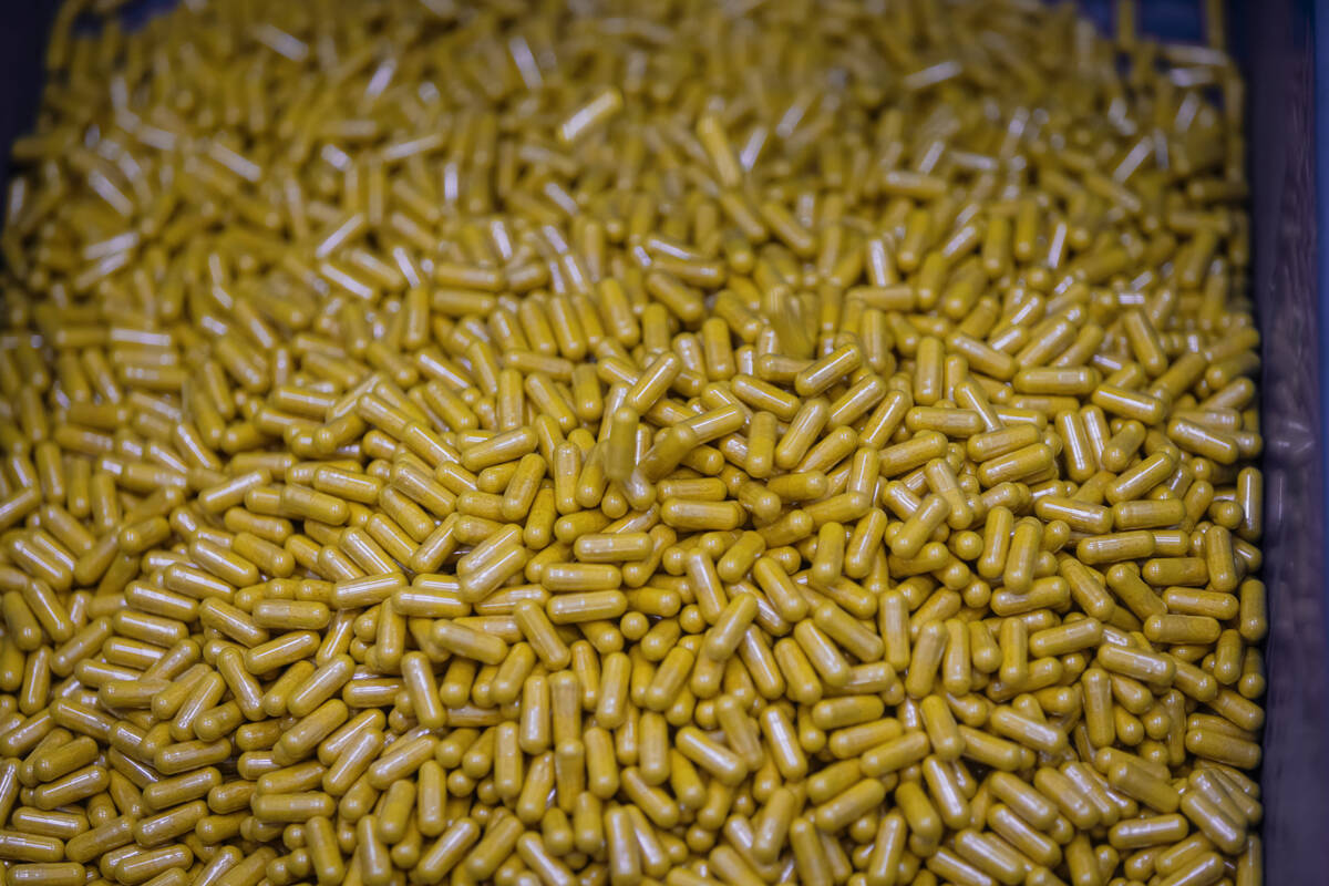 Turmeric pills are seen at the DrVita facility on Thursday, Feb. 20, 2025, in Las Vegas. (Chase ...