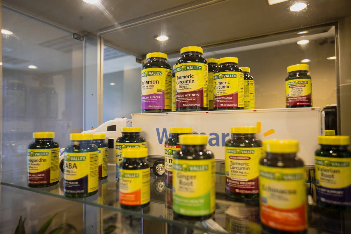 Vitamins and supplements produced for Walmart brand Spring Valley are seen during a tour of the ...