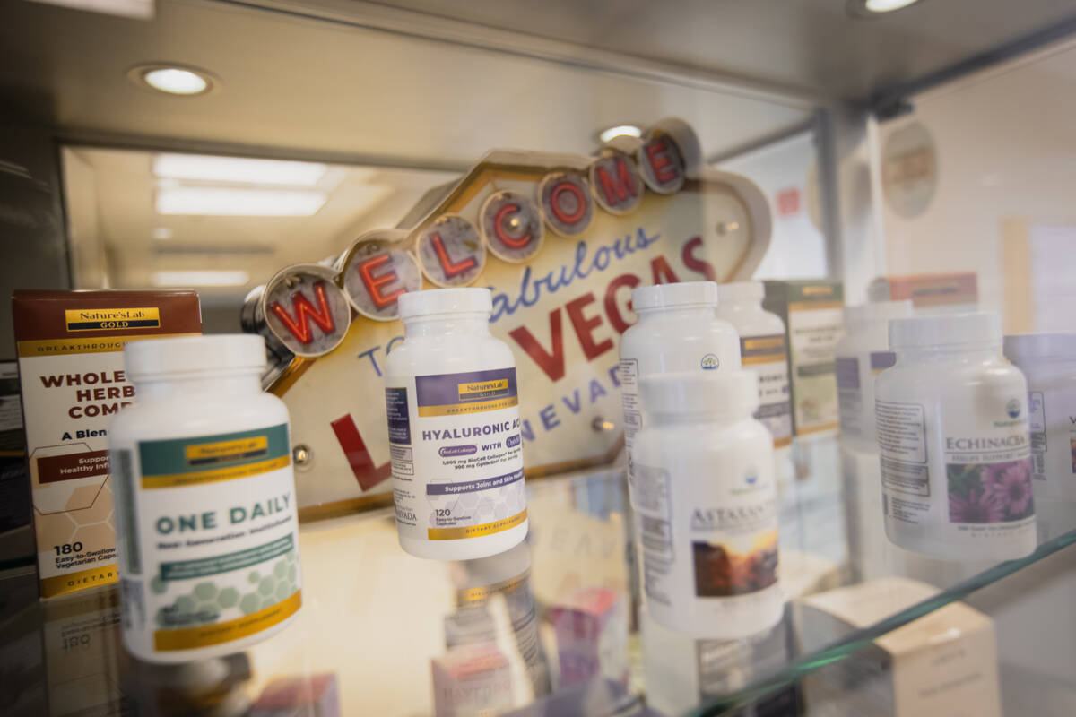 Vitamins and supplements are seen during a tour of the DrVita facility on Thursday, Feb. 20, 20 ...