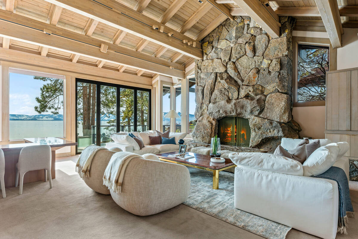Inside the living room of the Lake Tahoe property. (Engel & Volkers)