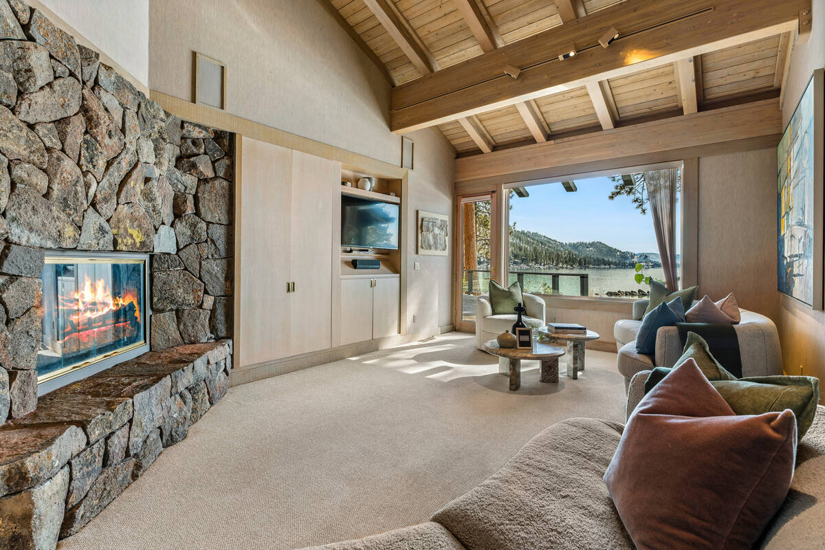 Inside the living room of the Lake Tahoe property. (Engel & Volkers)