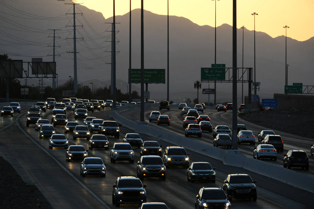 Rush hour traffic is seen on Interstate 215 between Green Valley and St. Rose Parkways Friday, ...