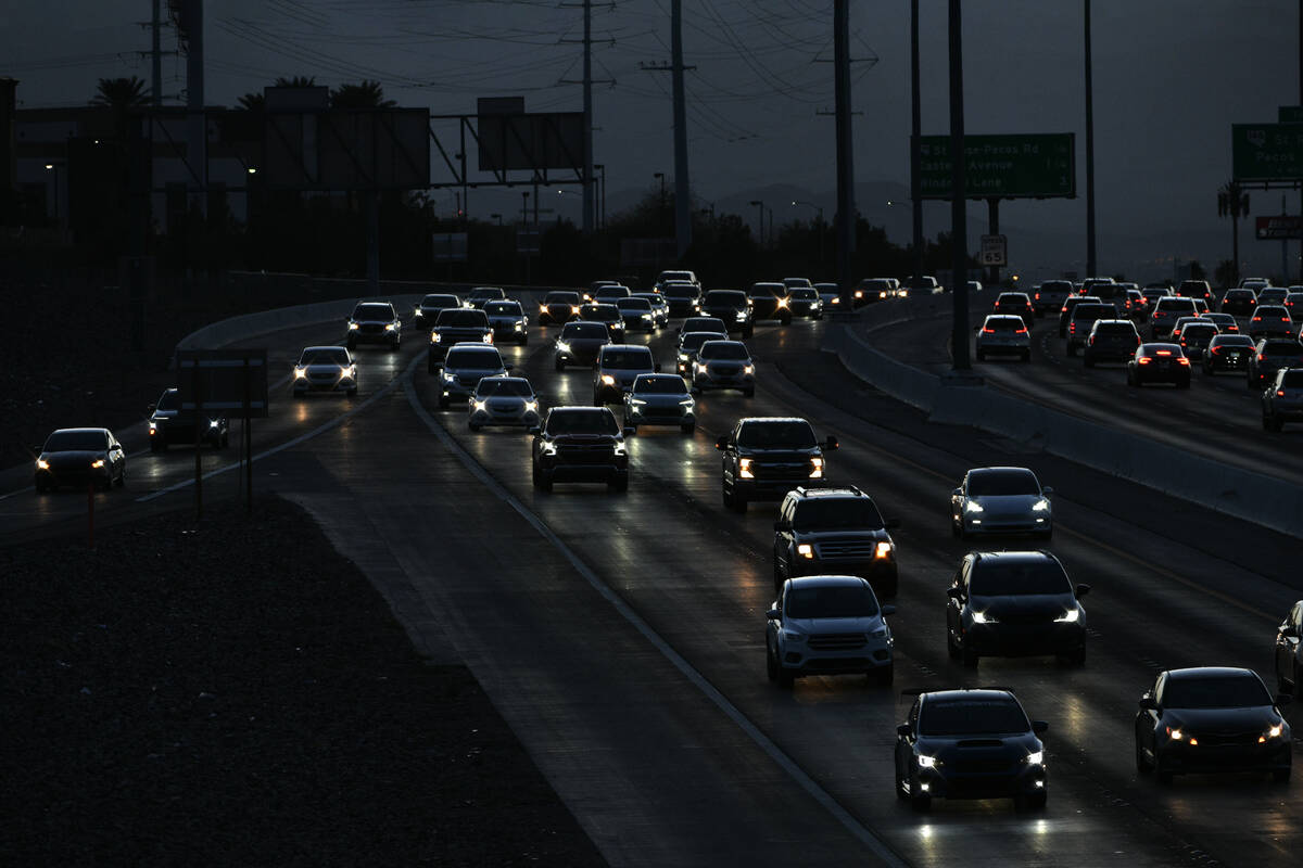 Rush hour traffic is seen on Interstate 215 between Green Valley and St. Rose Parkways Friday, ...