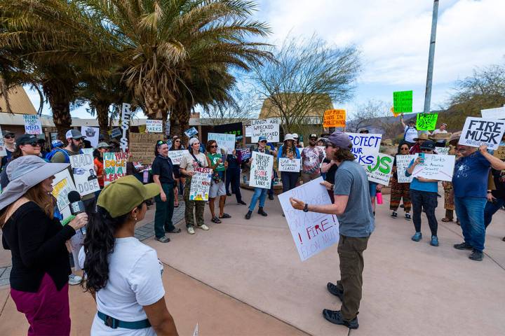 Impromptu speakers address those in attendance during the Protect Our Public Lands rally to sho ...