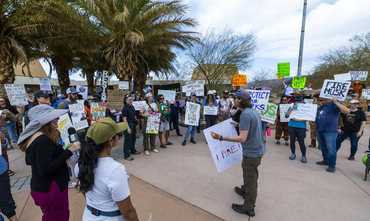 Impromptu speakers address those in attendance during the Protect Our Public Lands rally to sho ...