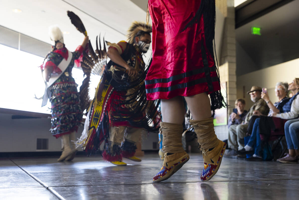 Nuwu Wonumeegah (Southern Paiute dancers) perform during the Winter Gathering at the Red Rock C ...