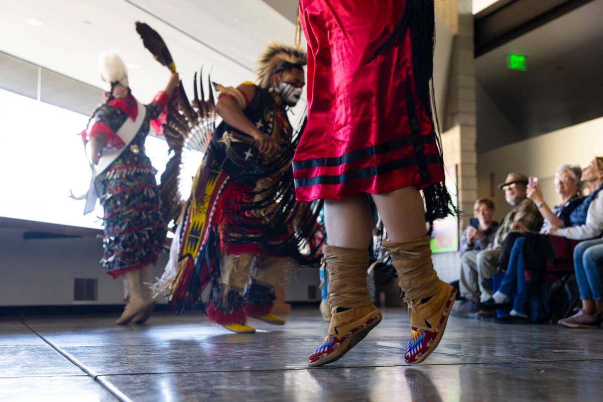 Nuwu Wonumeegah (Southern Paiute dancers) perform during the Winter Gathering at the Red Rock C ...