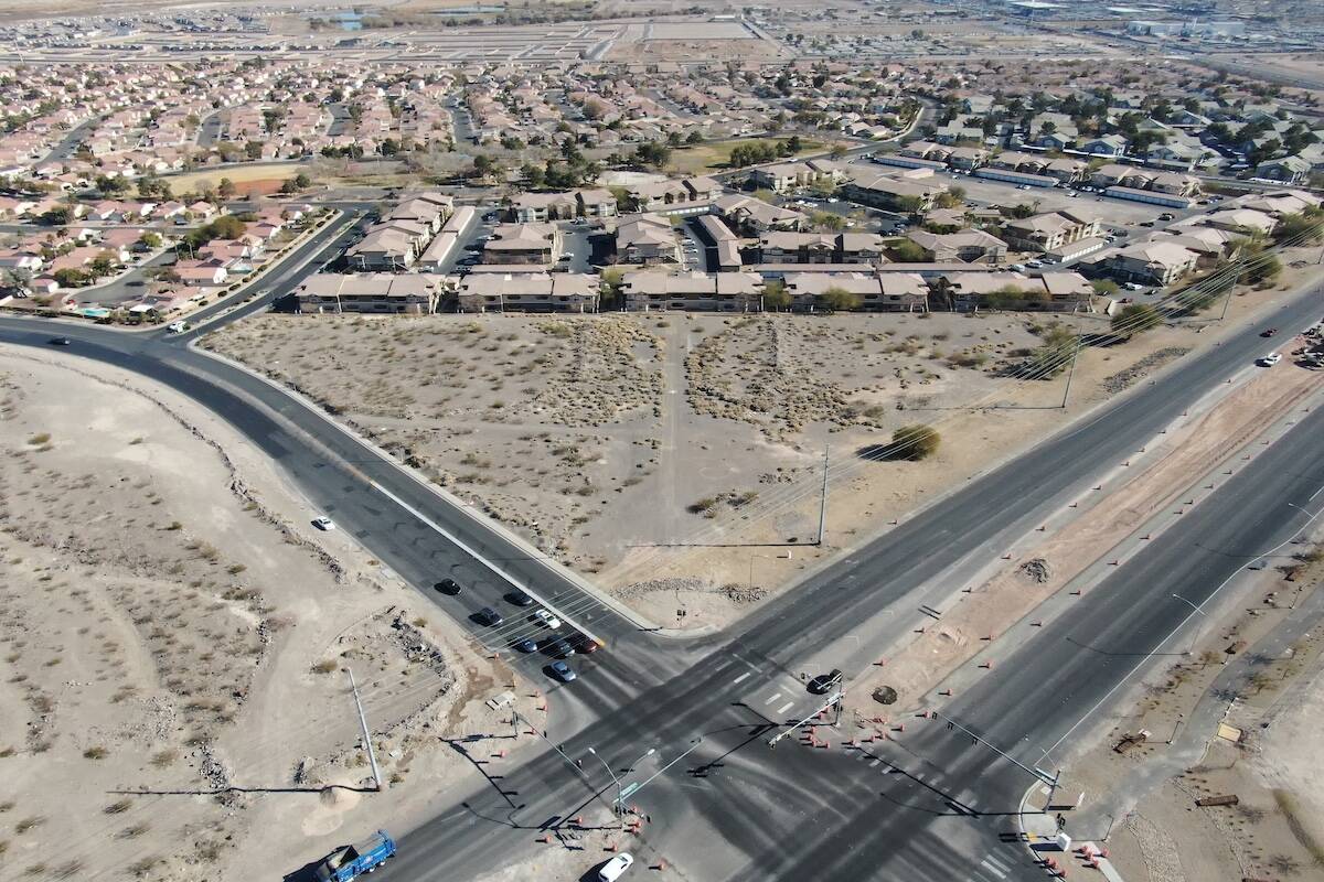 An aerial view is seen of the site where Sunrise Ranch Apartments will be built near South Broa ...