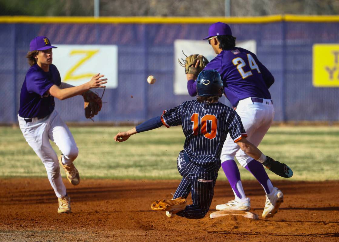 Durango's Aiden Farrell (4) passes the ball to Kysyn Kauahipaula (24) to get out Legacy's Tyson ...