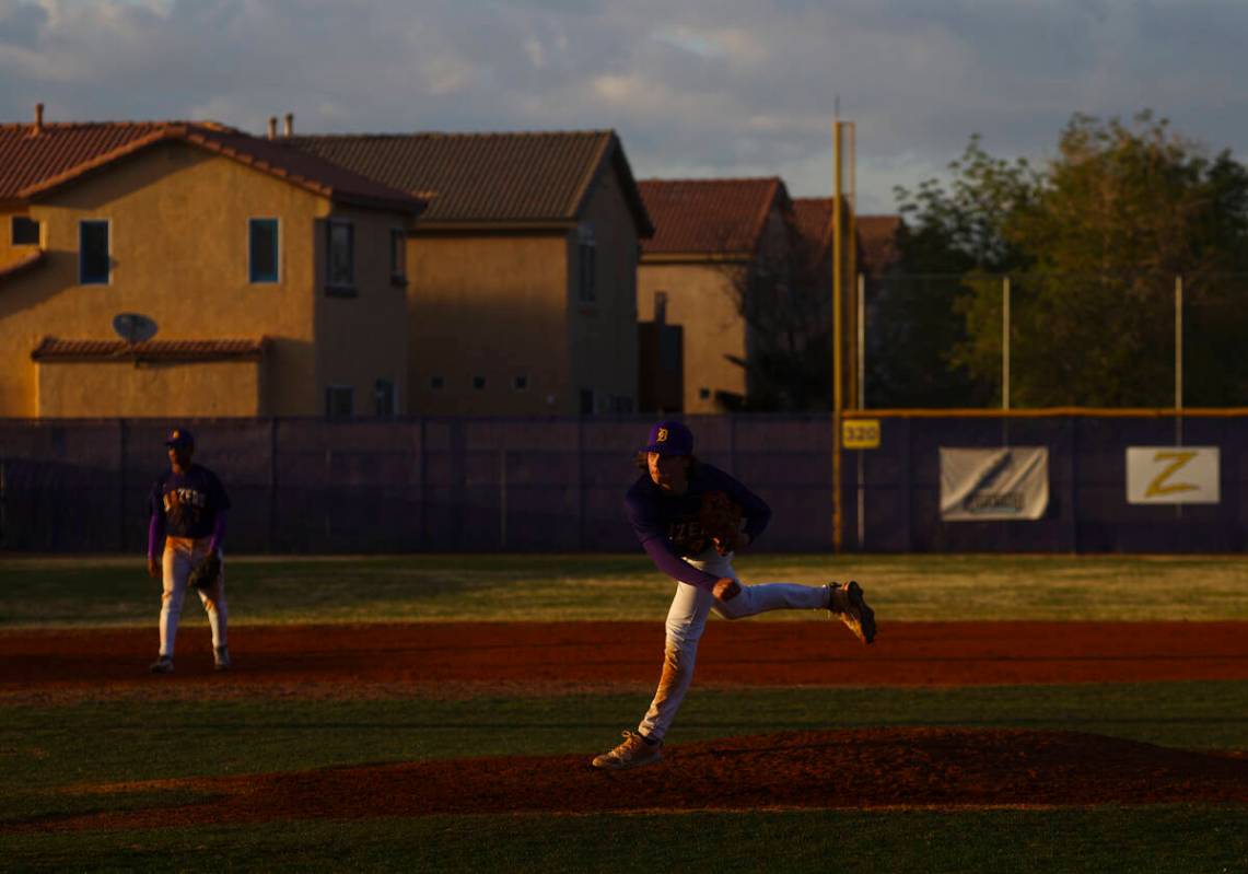 Durango's Aiden Farrell (4) pitches to Legacy during a baseball game at Durango High School on ...