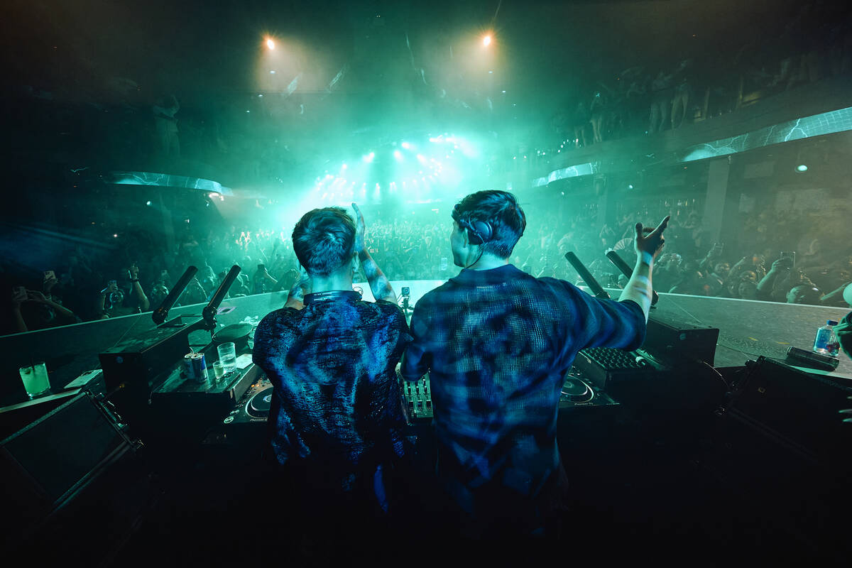 Anyma is shown with John Summit in DJ booth at LIV nightclub at Fontainebleau on Saturday, Marc ...