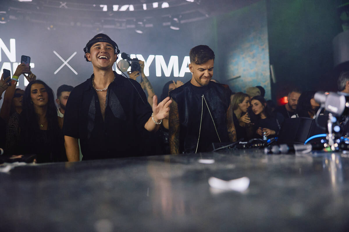 Anyma is shown with John Summit in DJ booth at LIV nightclub at Fontainebleau on Saturday, Marc ...
