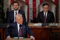 President Donald Trump addresses a joint session of Congress in the House chamber at the U.S. C ...