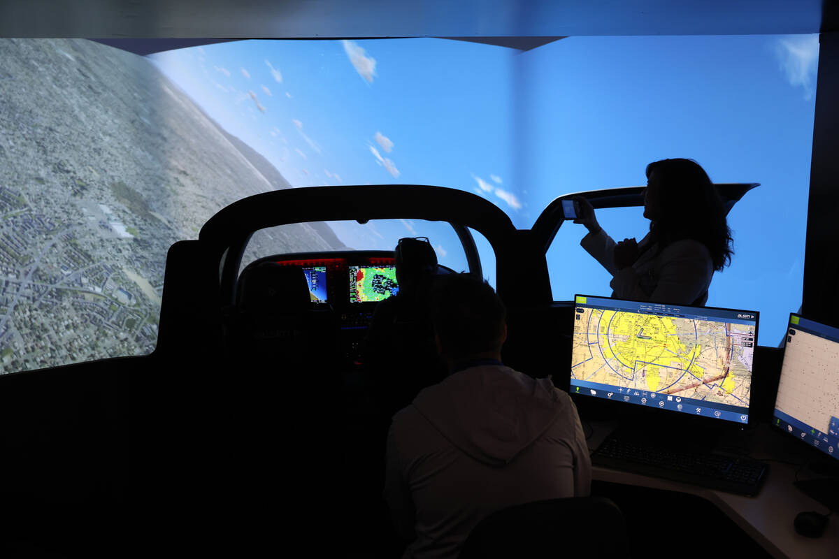 The flight simulator is shown at All In Aviation’s Henderson facility Wednesday, March 5 ...
