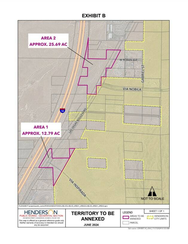 The location of the new locations being annexed to the city of Henderson from the Bureau of Lan ...