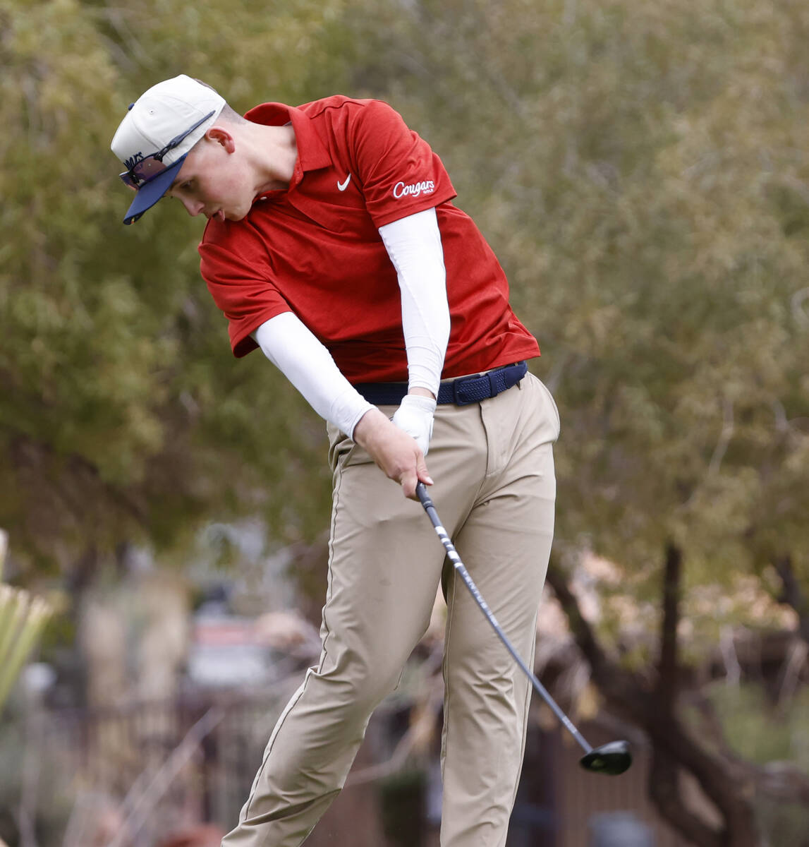 Coronado's Eli Marshall tees off on the tenth during Class 5A boys golf Desert League match, on ...