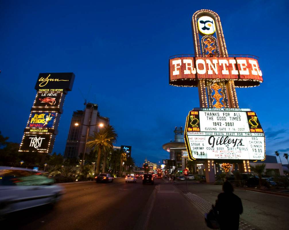 The marquee for New Frontier hotel-casino is shown on the last day of business Saturday, July 1 ...
