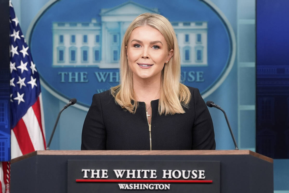 White House press secretary Karoline Leavitt speaks with reporters in the James Brady Press Bri ...