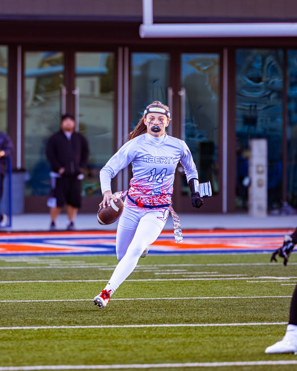 Liberty's Kaylie Phillips is a member of the Nevada Preps All-Southern Nevada flag football tea ...
