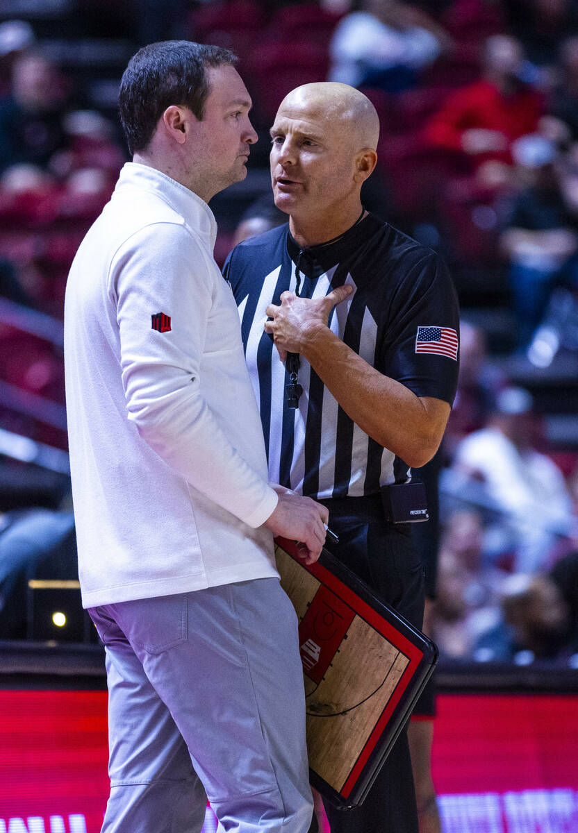 UNLV head coach Kevin Kruger isn't interested in an official's foul call explanation in favor ...