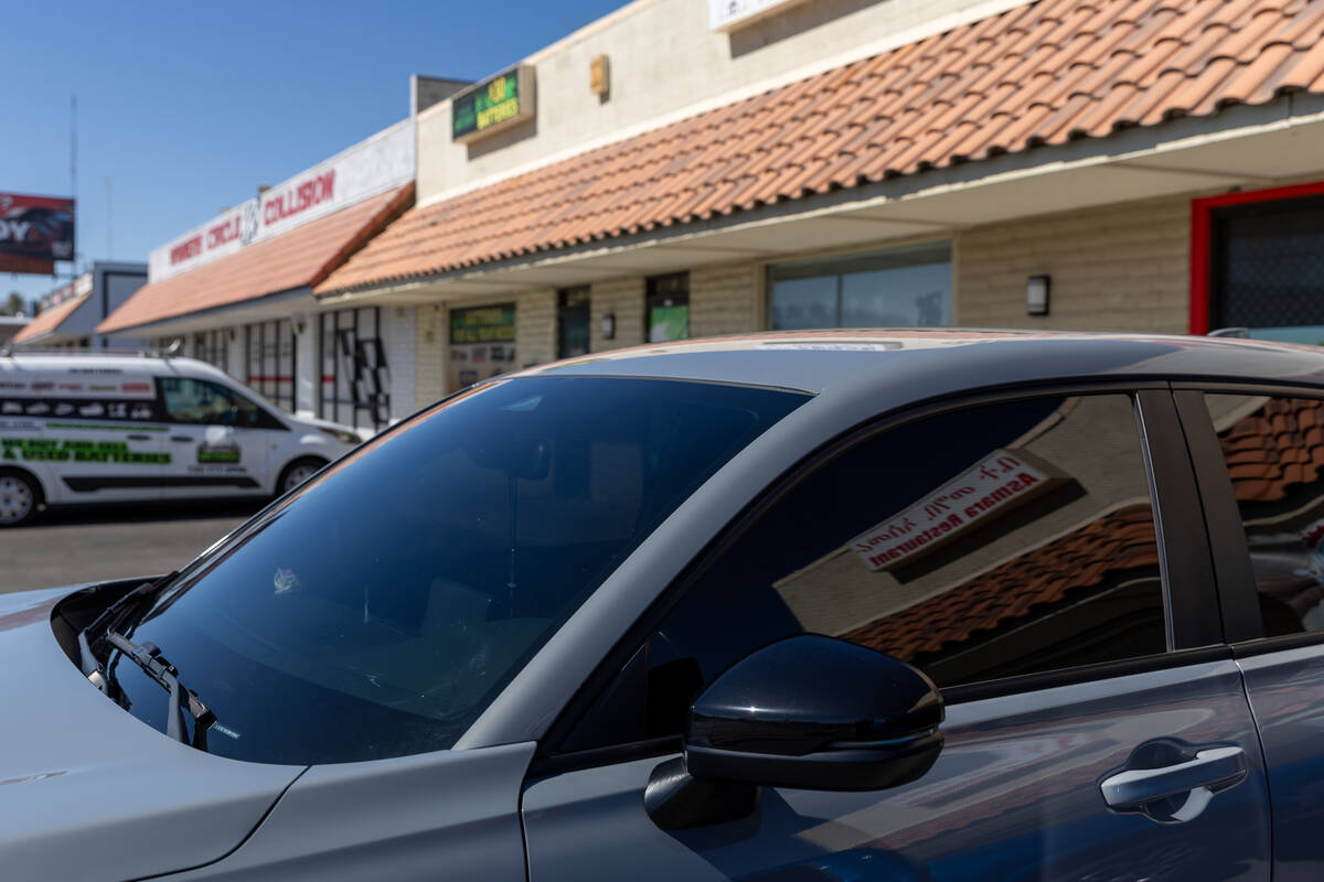 A freshly-tinted Honda sits outside Affordable Window Tint on Saturday, March 8, 2025 in Las Ve ...