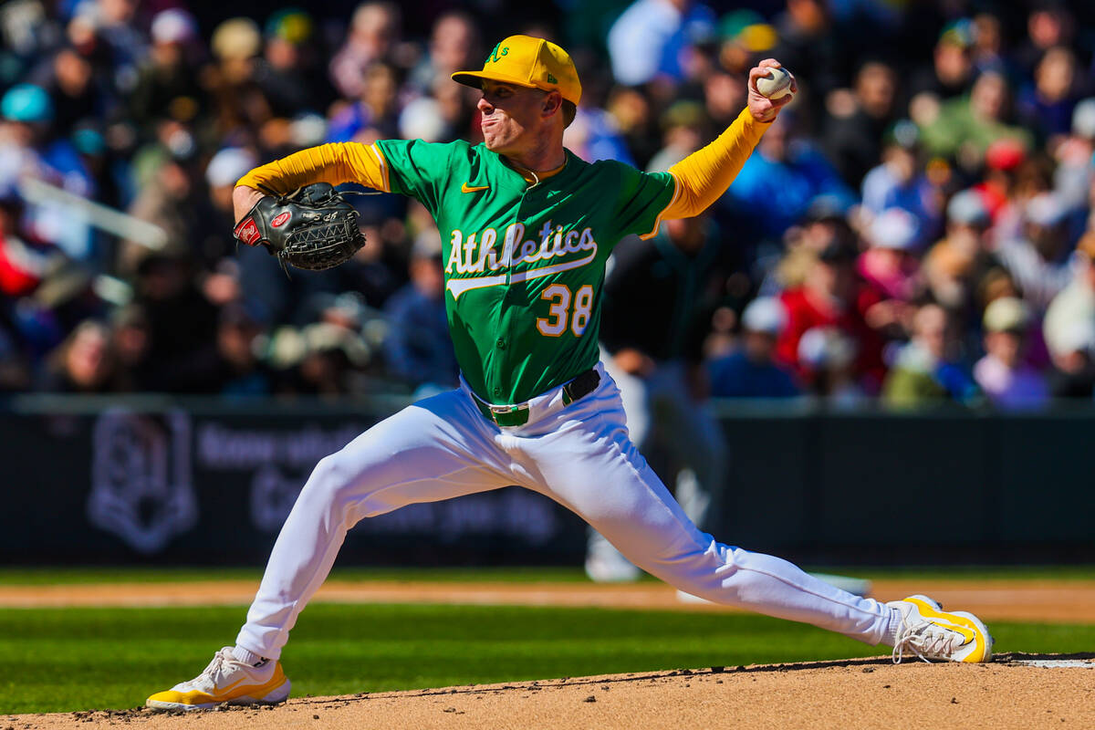 Athletics pitcher JP Sears throws the ball during a Big League Weekend baseball game between th ...