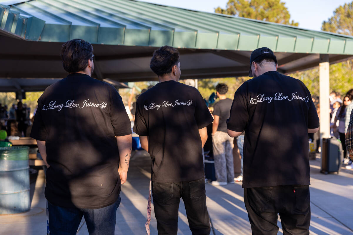 “Long live Jaime” is emblazoned on the backs of shirts at a candle-lighting cerem ...