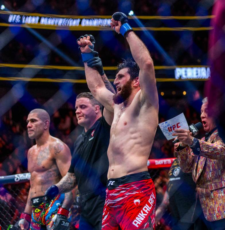Magomed Ankalaev gets the decision and the belt after defeating Alex Pereira in their light hea ...