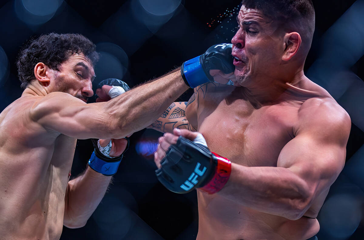 Armen Petrosya connects with the chin of Brunno Ferreira during their middleweight fight in UFC ...