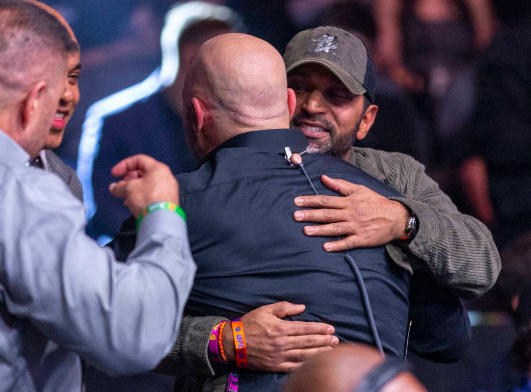 New FBI director Kash Patel talks with Joe Rogan at UFC 313 in the T-Mobile Arena on Saturday, ...