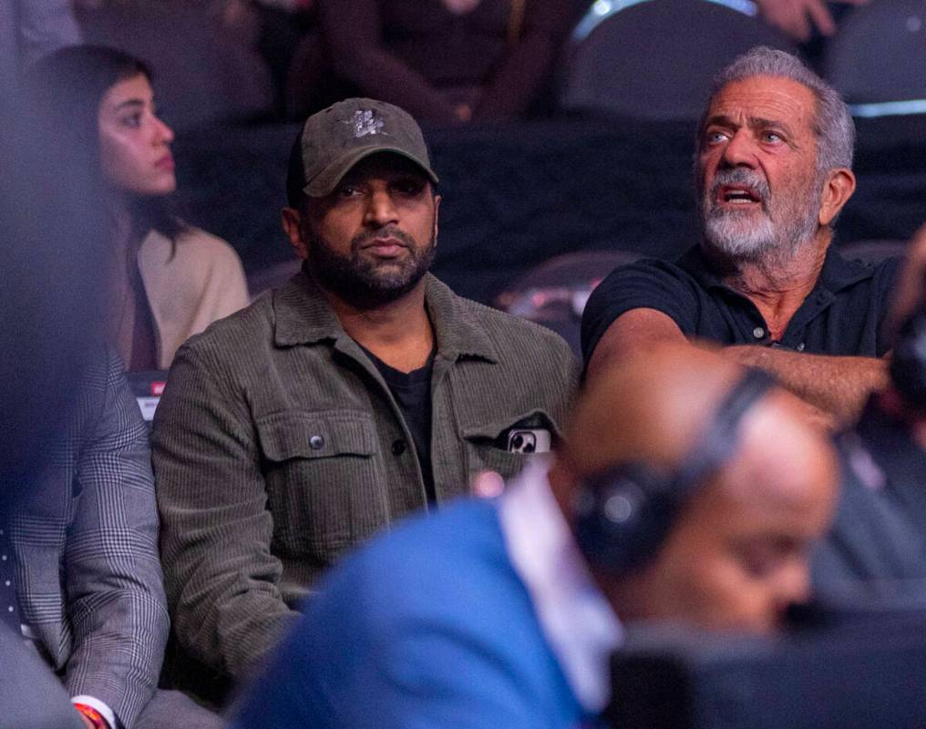 New FBI director Kash Patel with actor Mel Gibson at UFC 313 in the T-Mobile Arena on Saturday, ...