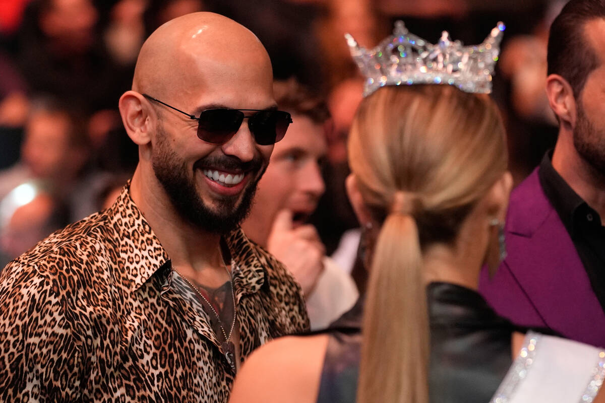 Andrew Tate attends a UFC 313 mixed martial arts event Saturday, March 8, 2025, in Las Vegas. ( ...