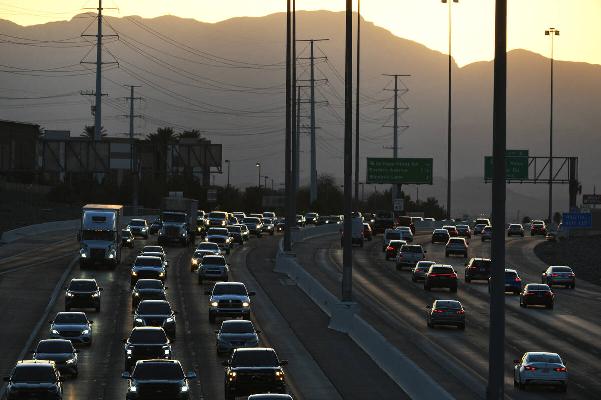 Rush hour traffic is seen on Interstate 215 between Green Valley and St. Rose Parkways Friday, ...