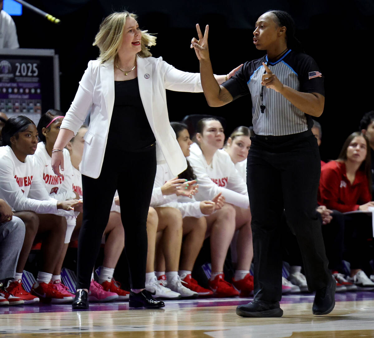 UNLV head coach Lindy La Rocque argues a call as the Lady Rebels take on the Boise State Bronco ...