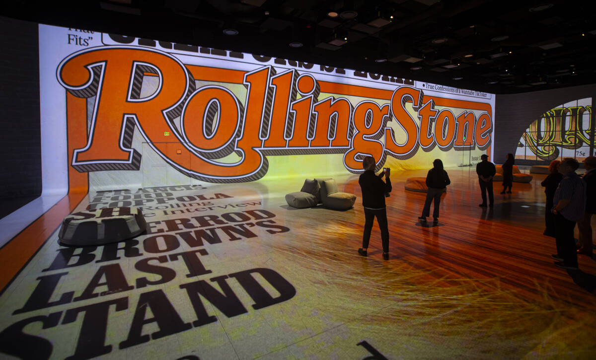 People take in a preview of “Rolling Stone Presents: Amplified, The Immersive Rock Exper ...