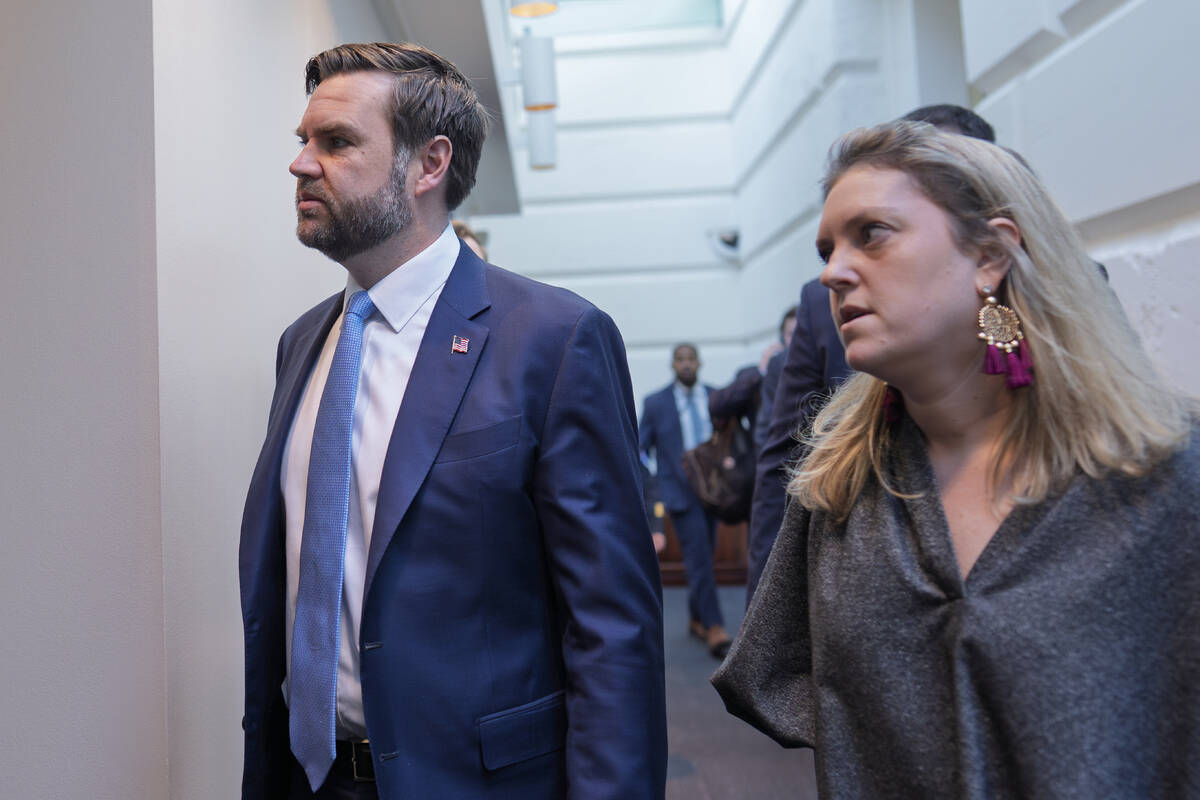 Vice President JD Vance arrives for a closed-door meeting as House Republicans push ahead with ...
