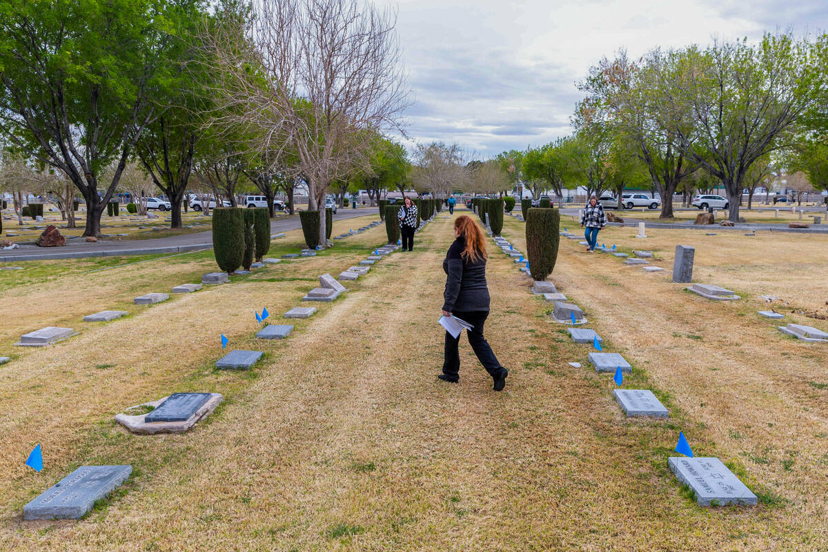 Blue flags signal each flat grave marker in need of stones as the local Jewish community marks ...