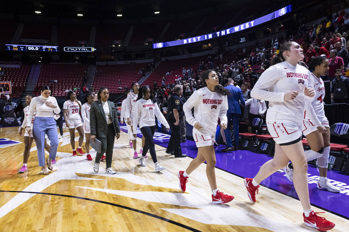 UNLV Lady Rebels head off the court after their loss to San Diego State in their Mountain West ...