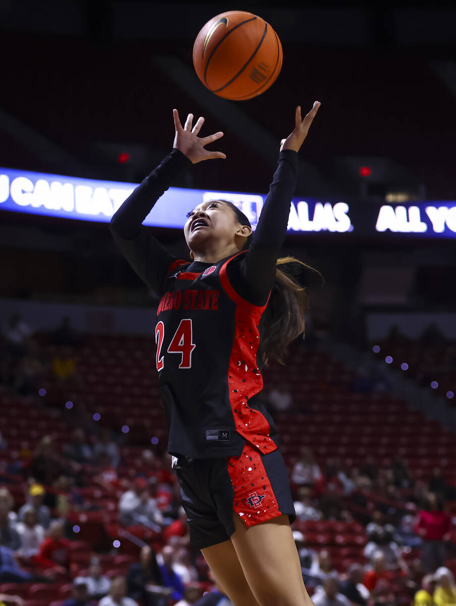 San Diego State Aztecs guard Naomi Panganiban (24) grabs a rebound during the second half of th ...