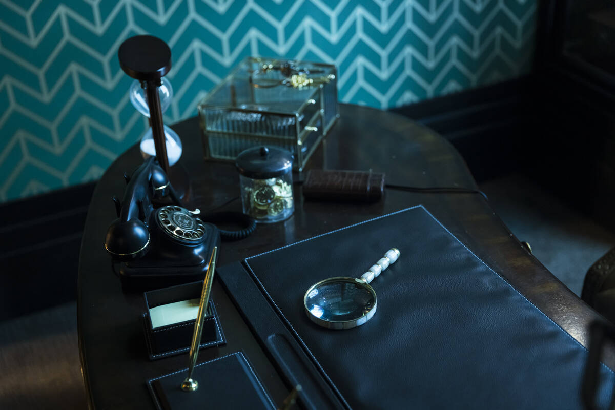 Items on the manager’s desk at the John Wick Experience at Area15 on Thursday, March 13, ...
