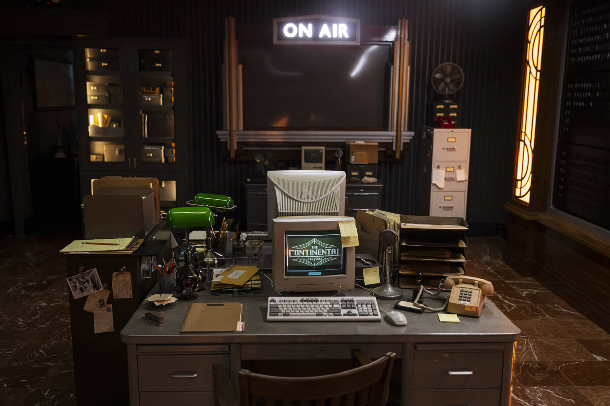 A desk in the switchboard room at the John Wick Experience at Area15 on Thursday, March 13, 202 ...