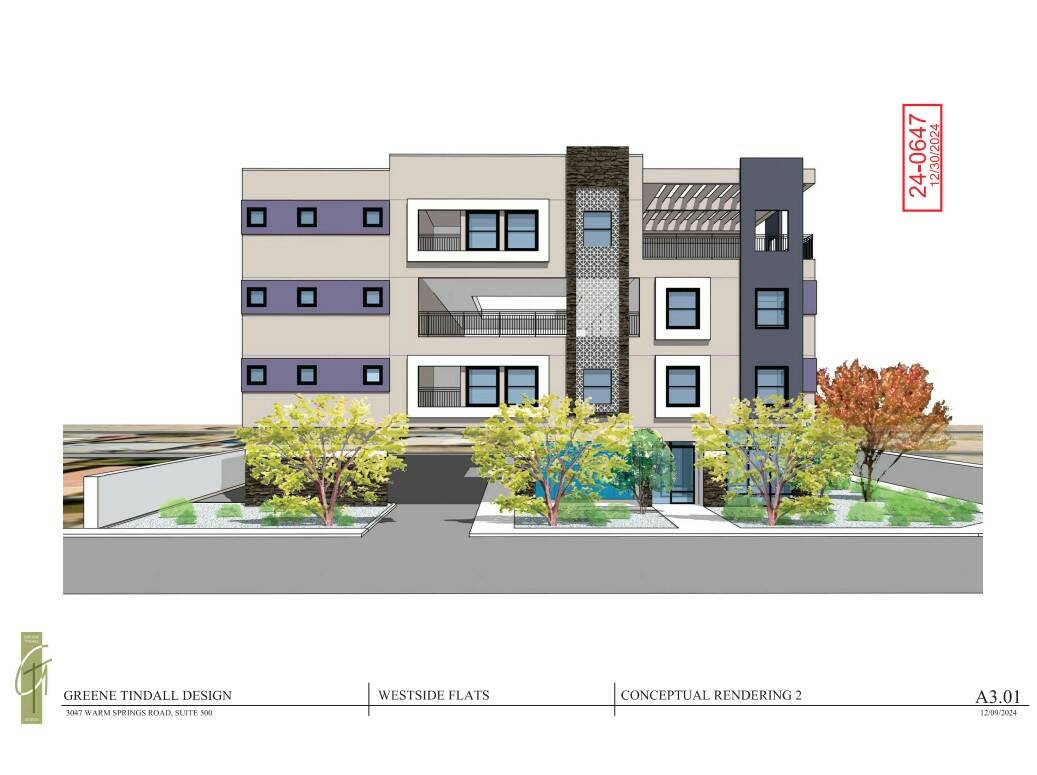 Blueprints for the proposed Westside Flats Apartments in the Historic Westside. The 51-foot, fo ...