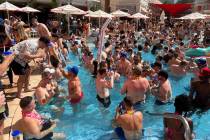 People soak up the sun during Gronk Beach party at Encore Beach Club on the Strip on Day 2 of t ...