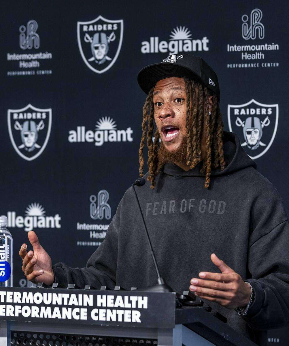 Cornerback Eric Stokes answers a question during his initial interview with the press at the Ra ...