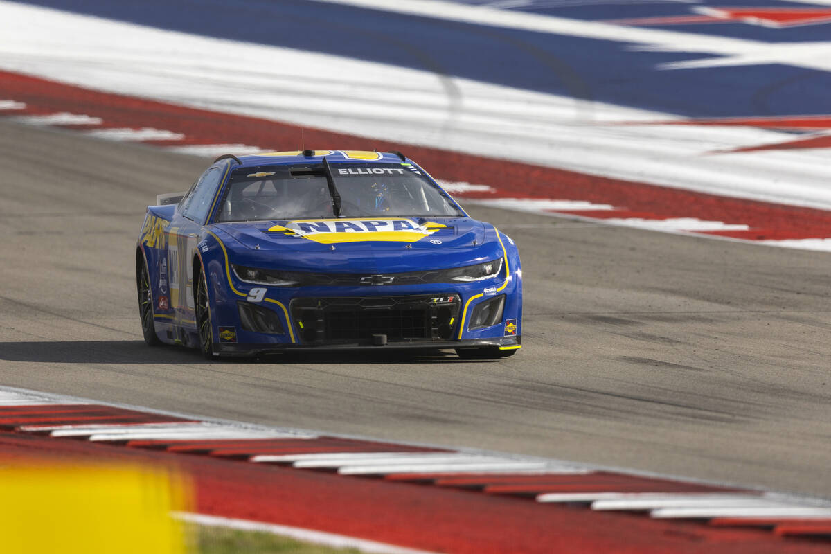 Chase Elliott pulls into Turn 19 during a NASCAR Cup Series auto race at Circuit of the America ...