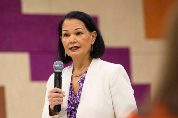 Nevada Superintendent of Public Instruction Jhone Ebert speaks during a community forum for the ...