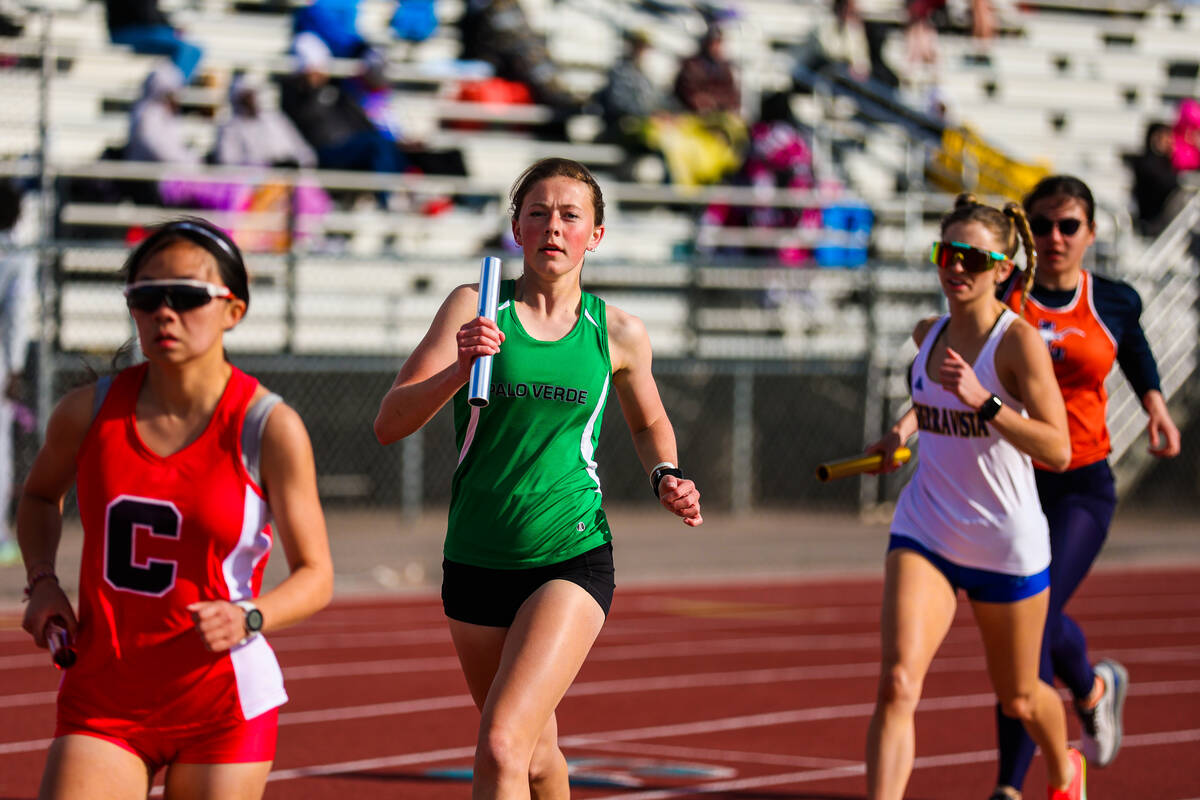 Palo Verde runner Elise Killpack runs the track during a high school track and field meet at Pa ...
