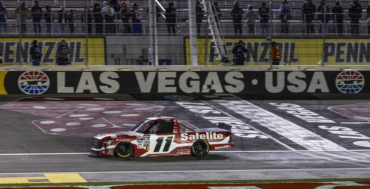 Corey Heim (11) wins the NASCAR Craftsman Truck Series Ecosave 200 race at Las Vegas Motor Spee ...